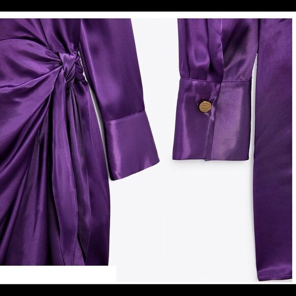 Zara purple satin effect bloggers fave wrap mini dress Sz S NWT - Picture 4 of 14